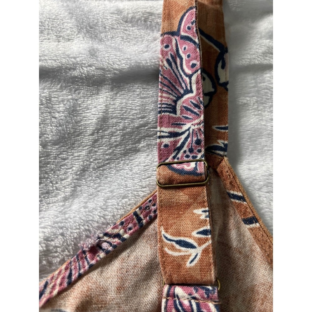 Sonoma Floral Midi Dress Womens 1X Brown Linen Blend Button Front Boho Cottage - Picture 8 of 13